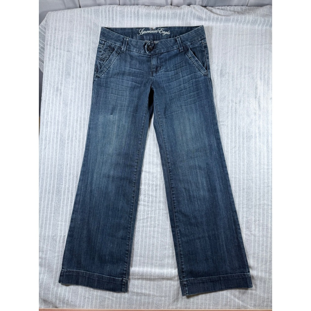 American Eagle Wide Leg Trouser Jeans Wmn 8 Medium Wash Denim Vtg Y2K Bella Swan